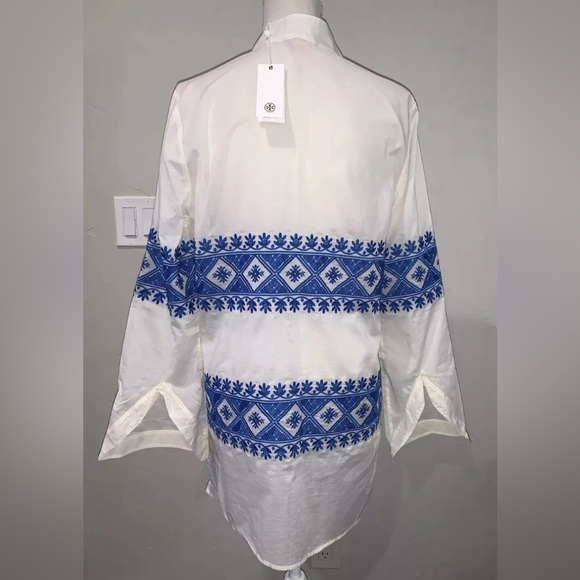 Tory Burch Stephanie Embroidered Coverup Tunic Top Ivory/blue Sz M NWT - Picture 4 of 13